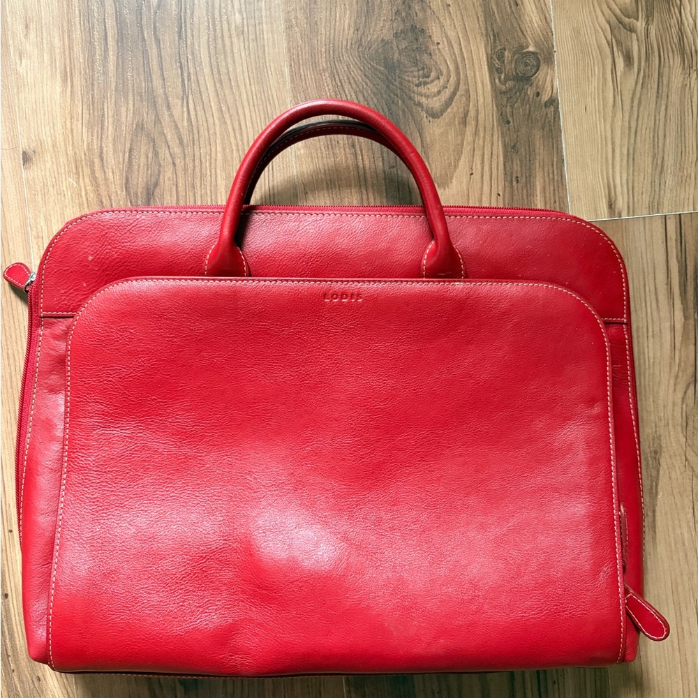 Lodis Vibrant Red Leather Briefcase with Top Handles